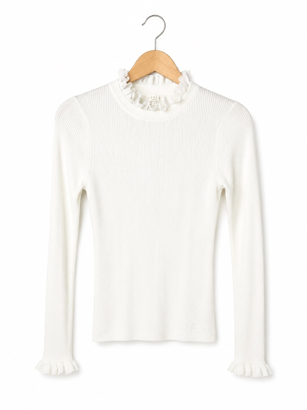 Ted Baker Mock Neck Ribbed Knit Top Cream Feminine Chic Size 2 Quiet Luxury